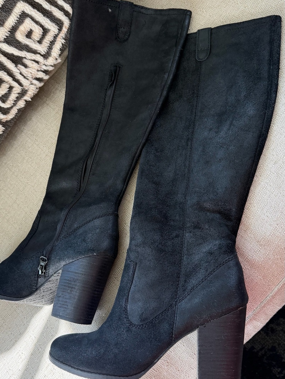 Calvin Klein Classic Black Suede Knee-High Heeled Boots size 9.5